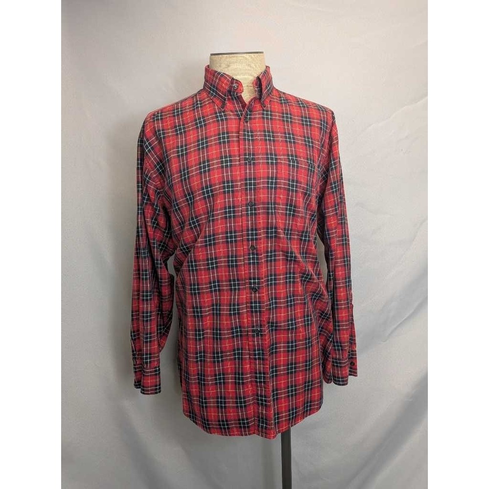 Jos A Bank Plaid Button Down Shirt Long Sleeve Mens Large Red Black Cotton